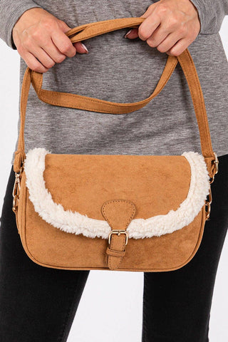 MB0261 Sherpa Trimmed Faux Suede Crossbody Bag: Olive MiMi Wholesale