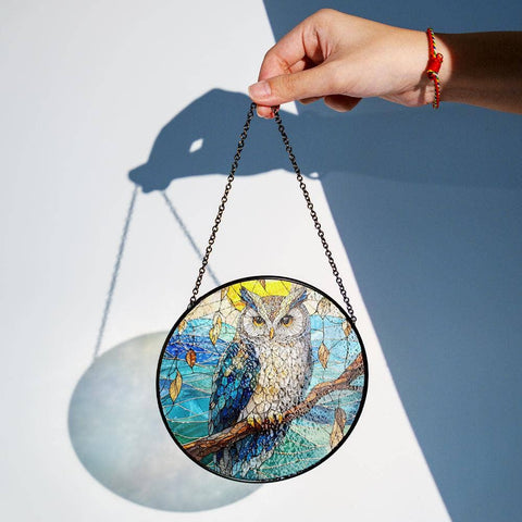Owl Stained Glass Suncatcher, Bird Window Hanging, Owl Lover: 6in NVC Ecommerce LLC