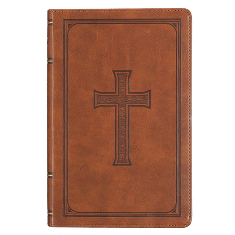 KJV Bible Deluxe Gift Faux Leather, Tan Cross Christian Art Gifts