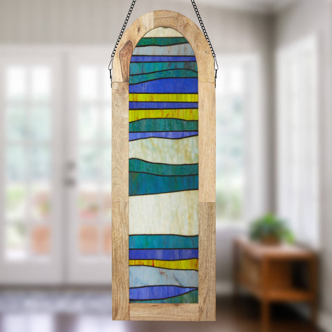 36"H Oversized Geometric Stained Glass Window Panel: Amber River of Goods