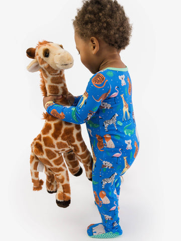 SoftSnooze™ Baby Bamboo Viscose Zoo Crew Footed One Piece Pajama
: Blue / 6-12m RuffleButts + RuggedButts