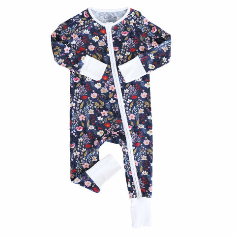 Convertible Zip Rompers for Girls: Midnight Meadow / 0-3 months Caden Lane