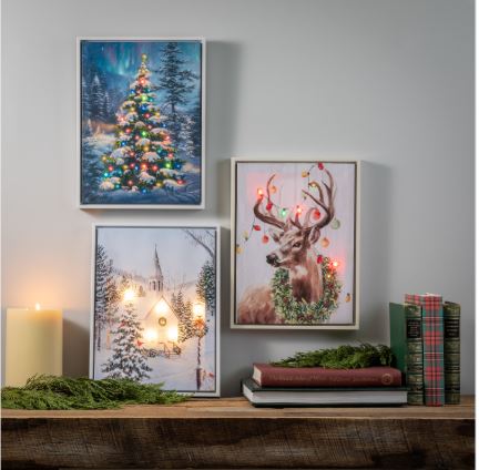 16" H x 12" L LED Christmas Canvas with White Frame