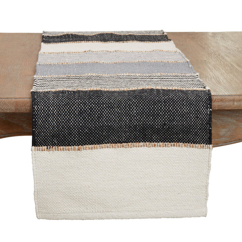 Jute Accent Stripe Table Runner: Grey / 16"x72" Saro Lifestyle