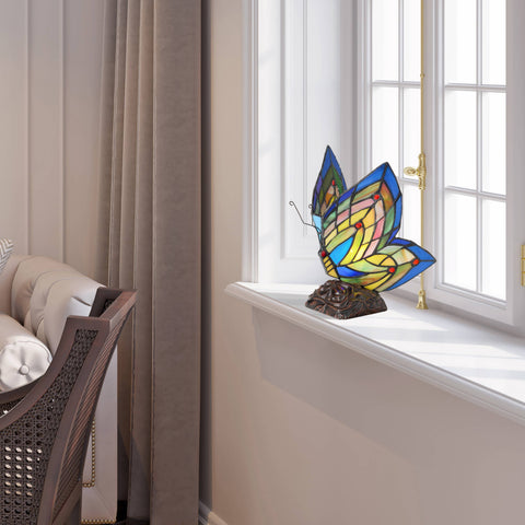 9.5"H Luella Red Butterfly Wings Stained Glass Accent Lamp River of Goods