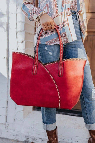 COL001-2 2-in-1 Stitch Trim Detail Shoulder/Tote Set Bag: Gray MiMi Wholesale