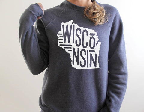 Wisconsin State Graphic Sweatshirt: Navy / 2XL / Crewneck Autumn Rose Co.