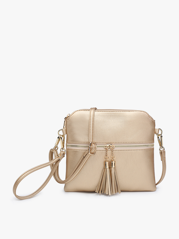 M1785 Tara Double Zip Crossbody Bag/Wristlet: Black/Brown Jen & Co.
