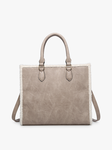 M2181 Bevin Sherpa Trim Tote: Tan/Brown Jen & Co.