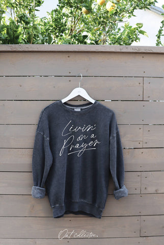 LIVIN' ON A PRAYER   Mineral Graphic Sweatshirt  : BEACH SAND / M OAT COLLECTIVE