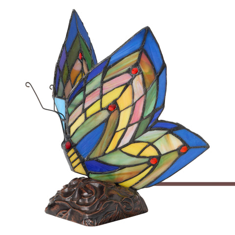 9.5"H Luella Red Butterfly Wings Stained Glass Accent Lamp River of Goods