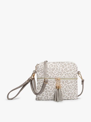 M1785 Tara Double Zip Crossbody Bag/Wristlet: Leopard-Mustard Jen & Co.