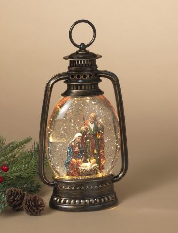 12.5"H B/O Lighted Holiday Nativity Spinning Water Globe Lantern The Gerson Companies