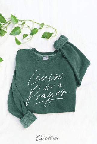 LIVIN' ON A PRAYER   Mineral Graphic Sweatshirt  : DUSTY FOREST / XL OAT COLLECTIVE