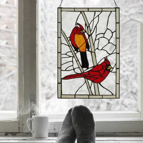18.5"H Annabelle Red Cardinal Stained Glass Window Panel River of Goods