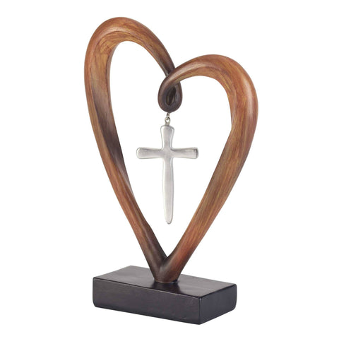 HEART SILVER CROSS TABLETOP FIGURINE Dicksons