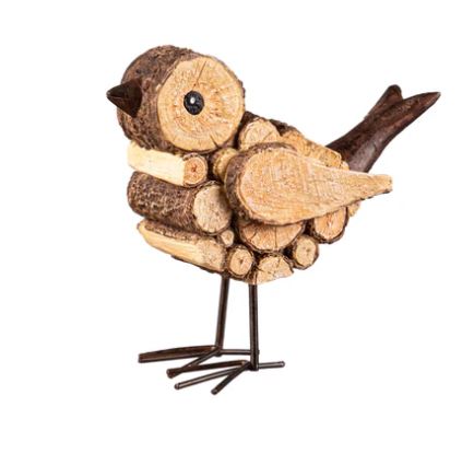 Bird with Wood Texture Resin Table Décor with Metal Legs Evergreen Enterprises