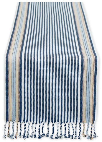 Boat House Stripe Fringe Table Runner Design Imports