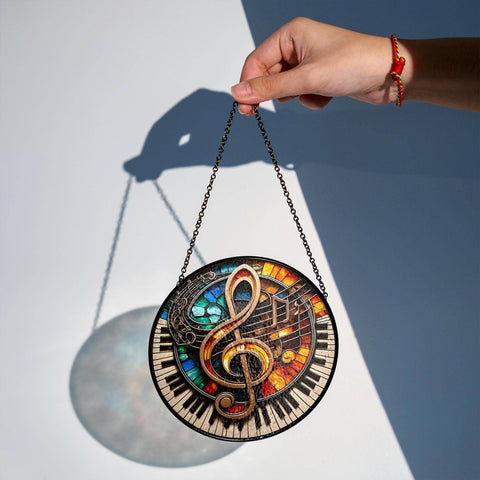 Musical Stained Glass Suncatcher, Ideal Gift for Musicians: 6in NVC Ecommerce LLC