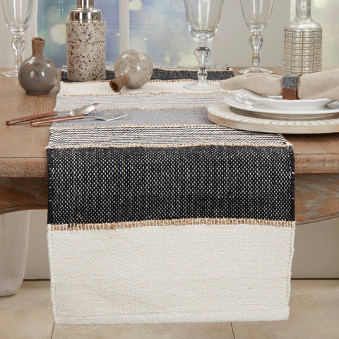 Jute Accent Stripe Table Runner: Grey / 16"x72" Saro Lifestyle