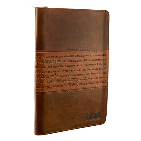 Journal Classic Zip Brown Two-tone Strong & Courageous Christian Art Gifts