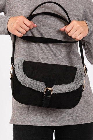 MB0261 Sherpa Trimmed Faux Suede Crossbody Bag: Olive MiMi Wholesale