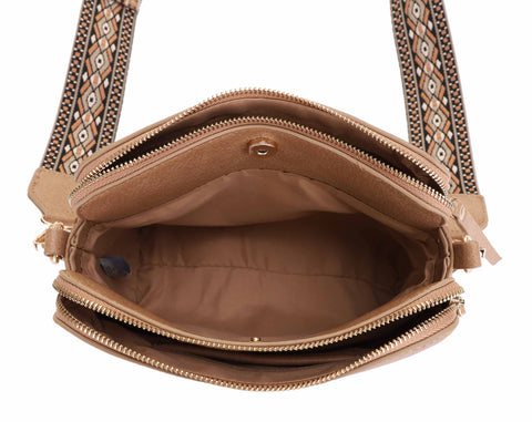 EJ60197 Mila 3 Compartment Crossbody Bag With Guitar Strap: Red MiMi Wholesale