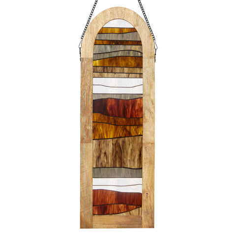 36"H Oversized Geometric Stained Glass Window Panel: Amber River of Goods