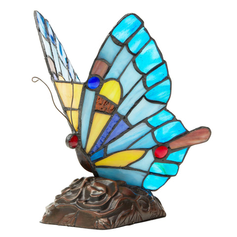 9"H Kiara Blue Butterfly Stained Glass Accent Lamp River of Goods