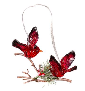 7.5" Acrylic Cardinals with Artificial Ornament Evergreen Enterprises