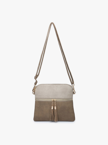 M1785 Tara Double Zip Crossbody Bag/Wristlet: Black/Brown Jen & Co.