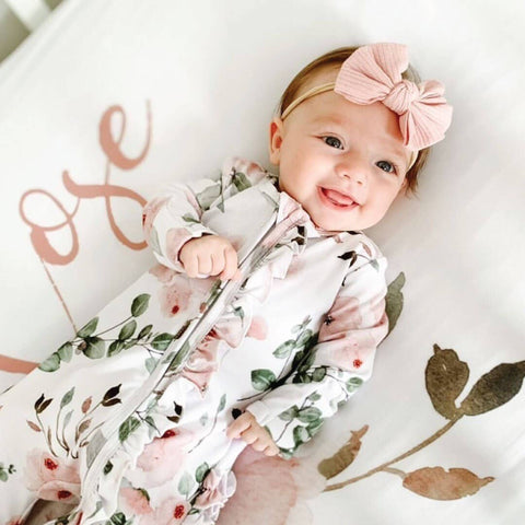 Millie's Dusty Rose Floral Zipper Ruffle Footie: Newborn Caden Lane
