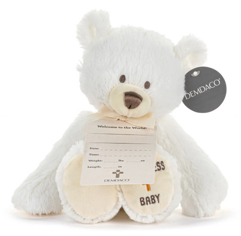 God Bless Baby White Plush Bear Demdaco