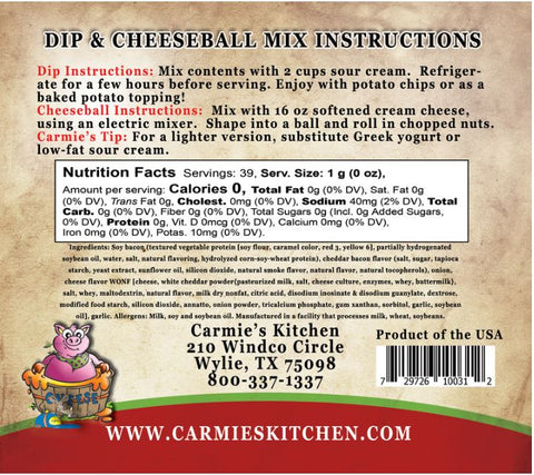 Cheddar Bacon Dip Mix Carmies Kitchen