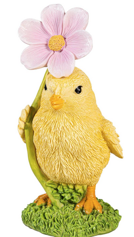 Bunny Blooms Table Decor Resin Chick with Flower Evergreen Enterprises