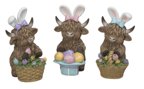4.33"H Resin Easter Highland Cow w/ Bunny Ears The Gerson Companies