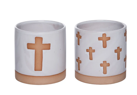 Ceramic Container with Cross Transpac