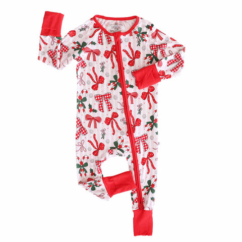 Christmas Bamboo Convertible Zip Rompers: Bow What Fun / 3-6 months Caden Lane