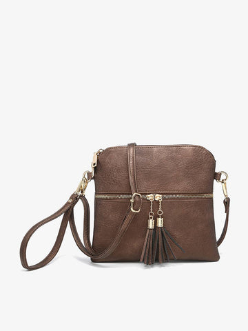 M1785 Tara Double Zip Crossbody Bag/Wristlet: Black/Brown Jen & Co.