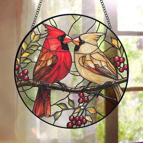 Cardinal Stained Glass Suncatcher, Retro Bird Home Decor: 6in NVC Ecommerce LLC
