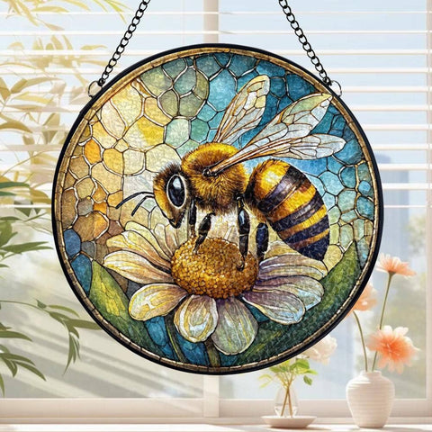 Bee Wildflower Stained Glass Suncatcher, Honeybee Garden : 6 NVC Ecommerce LLC
