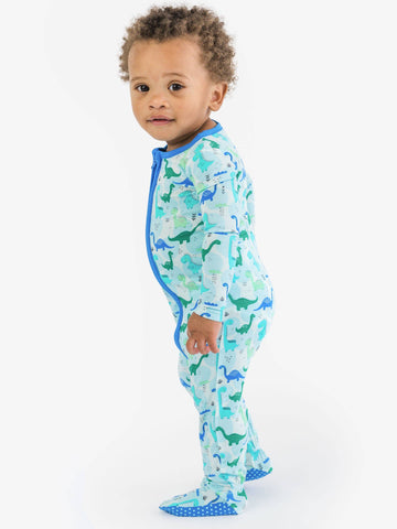 SoftSnooze™ Baby Bamboo Viscose Snuggle-Saurus Dinosaurs Footed One Piece Pajama
: Blue / 0-3m RuffleButts + RuggedButts