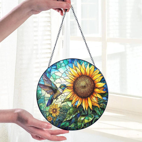 Hummingbird Stained Glass Suncatcher, Sunflower Art: 7.8in NVC Ecommerce LLC