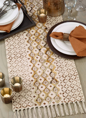 Embroidered Block Print Runner: Natural / 16"x72" Saro Lifestyle