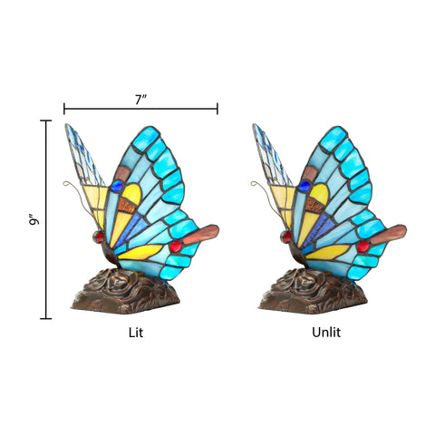 9"H Kiara Blue Butterfly Stained Glass Accent Lamp River of Goods
