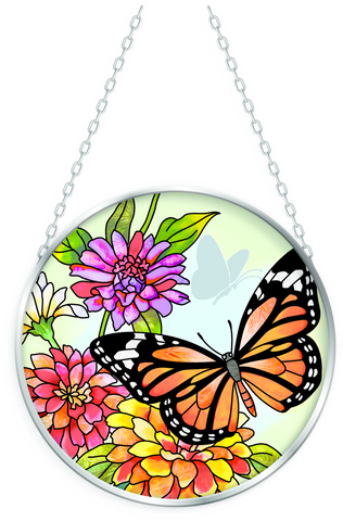 Butterfly Garden Monarch - 4.5" Med. Glass Circle Suncatcher Bridgeton Hall