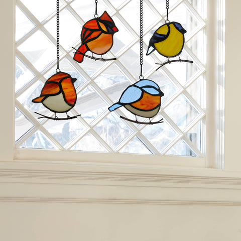 4.5"H Bird Quartet Stained Glass Window Panel Set River of Goods