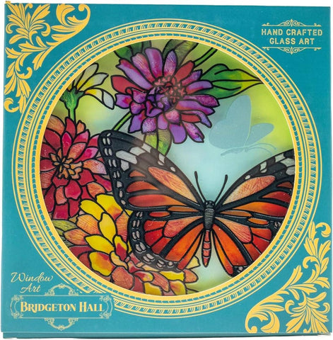 Butterfly Garden Monarch - 4.5" Med. Glass Circle Suncatcher Bridgeton Hall