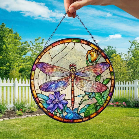 Dragonfly Stained Glass, Dragonfly Suncatcher, Spring Decor: 7.8in NVC Ecommerce LLC