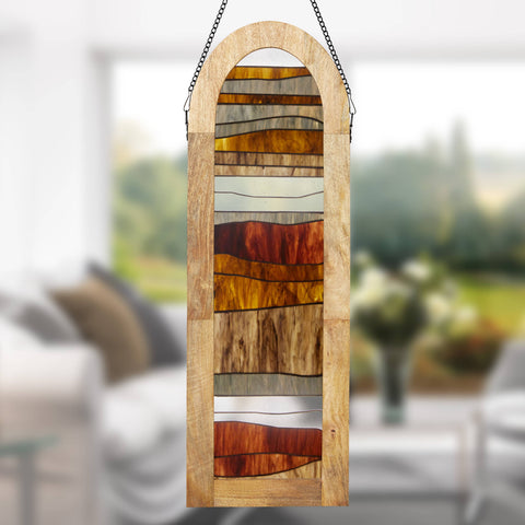 36"H Oversized Geometric Stained Glass Window Panel: Amber River of Goods